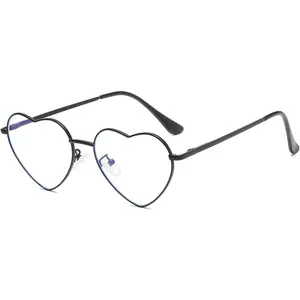 Heart Shaped Blue Light Blocking Glasses for Women Fashion Vintage Lovely Style Metal Frame Eyeglasses