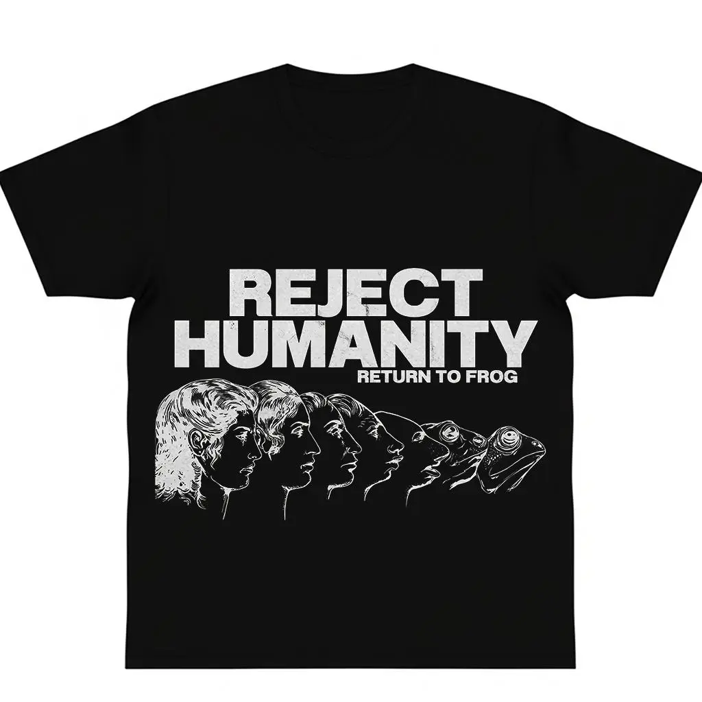 Funny Frog graphic tees Reject Humanity Meme Tee Weirdcore Frog Graphic T-shirt Animorphs Evoloution Top Trending Frogcore Gift y2k cotton fashion Streetwear Casual
