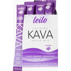 LEILO Calming Kava Drink Mix – Berry, 10 Stick Packs (Plant-Based Relaxation Powder, Non-Alcoholic, Sugar-Free Herbal Supplement)