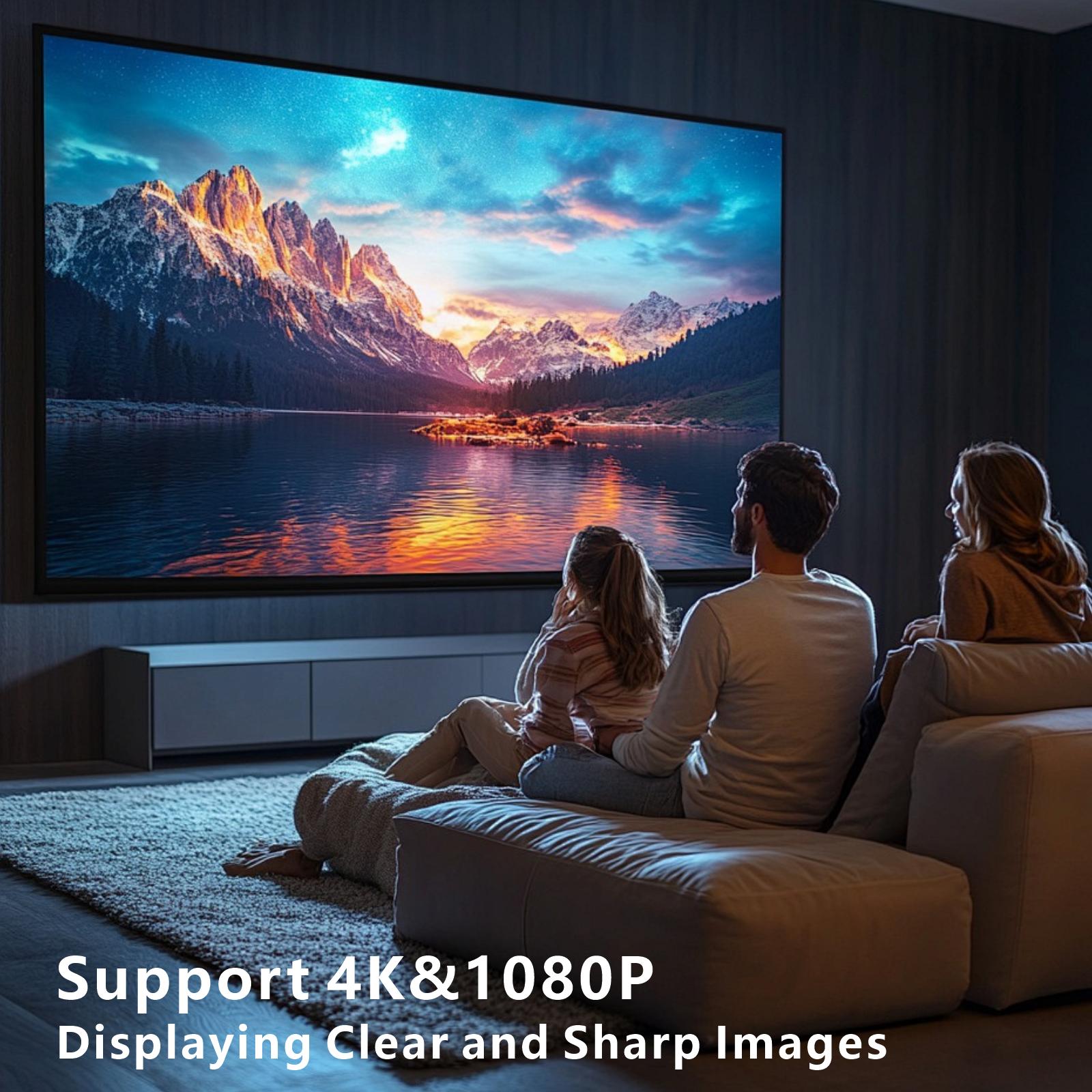 XBJ mini projector with built-in Android system, supports Wi‑Fi and Bluetooth connectivity, features keystone correction and 4K decoding, rotates 180 degrees, designed for short projection use. Suitable for home/outdoor use — Black Friday