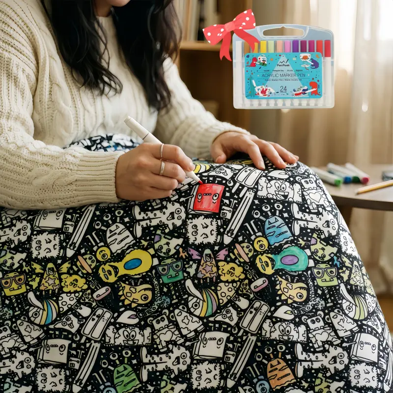 Color Your Own Blanket，DIY Coloring Blanket, Coloring Blanket with Markers, Color Blankets for Adults,DIY Coloring Blanket, Coloring Blanket with Markers, Color Blankets for Adults with 24Pcs Colored Pens