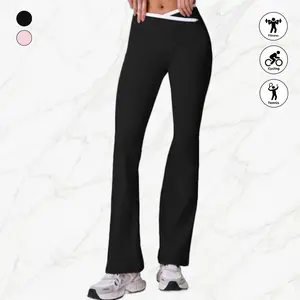 Women's high-waisted yoga pants. Compression leggings with flared legs, made from quick-dry, stretchy fabric suitable for yoga. Casual wear. Solid color, slim fit. High elasticity design.Summervibes