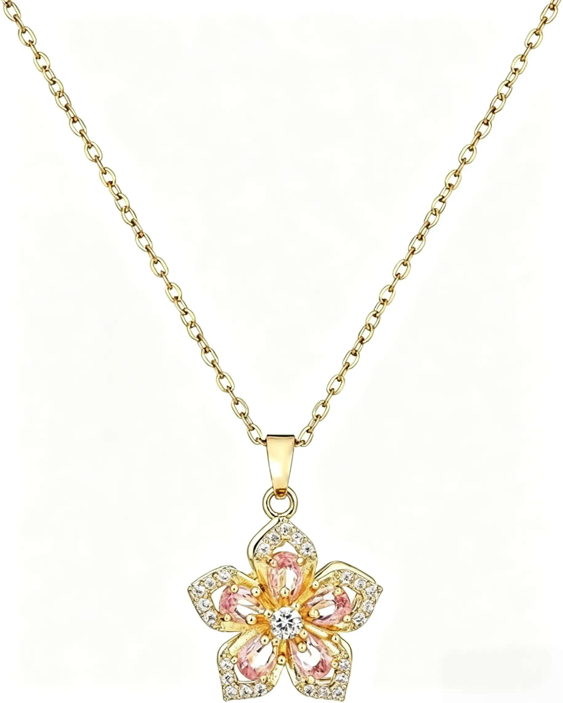 Women's 14K Gold-Plated Alloy Zircon 5-Petal Rotating Stress-Relief Pendant Necklace, Comfortable Bauhinia Jewelry for Parties, Daily Wear, Anniversary or Birthday Gifts, Trendy Versatile Exquisite Accessory