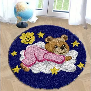 latch hook kits for adults, DIY Handmade Carpet Crochet Needlework Mat Knotted Cushion Tapestry, Color Star Cloud Bear Pattern Pre-Printed, Embroidery Kits Decoration Festival Gift 20.47in*20.47in 52cmx52cm