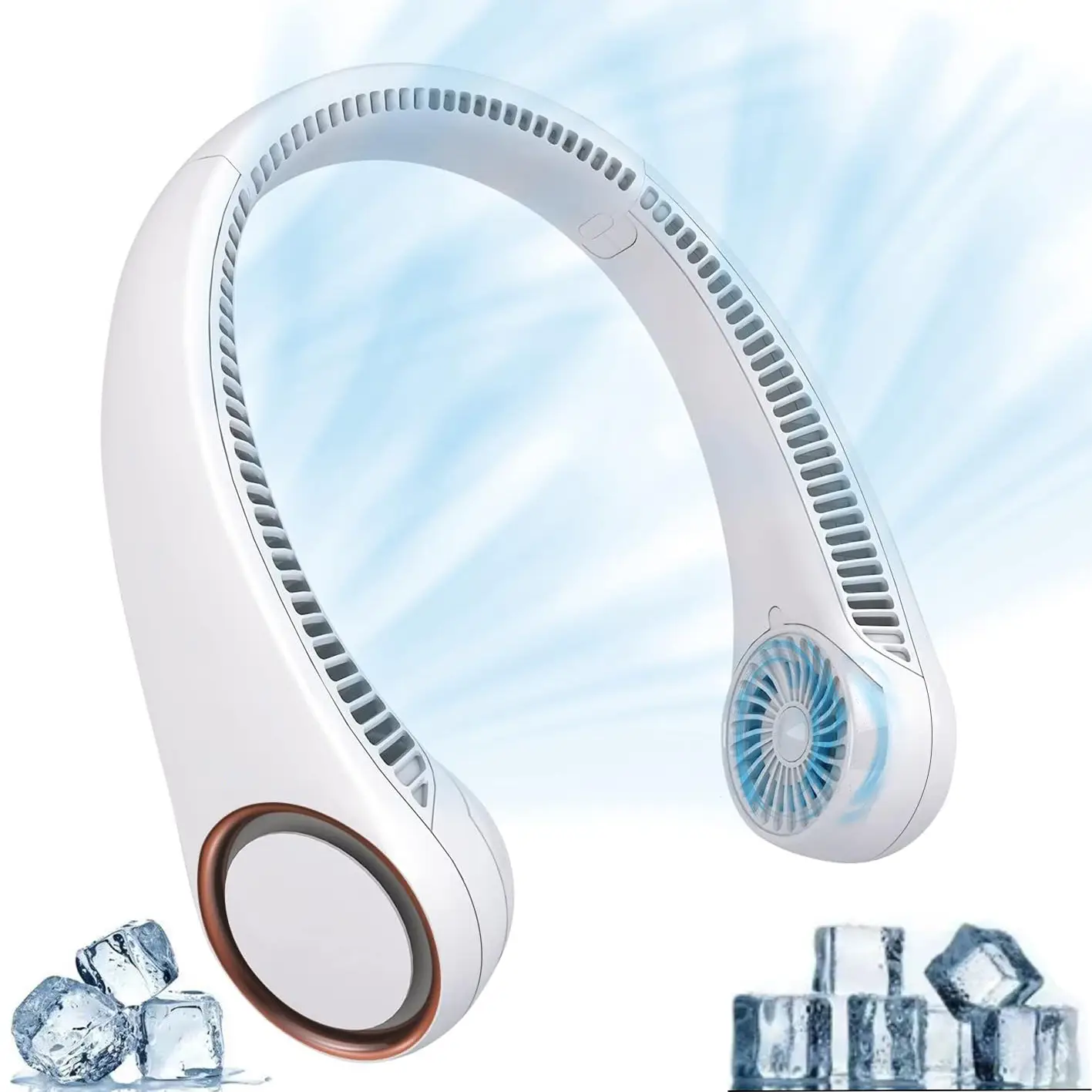 PQRQP Neck Fan Portable Personal Neck Cooling Rechargeable Bladeless Fan, Hands Free 3 Speed 4000 mAh Battery USB Operated Wearable Headphone Design