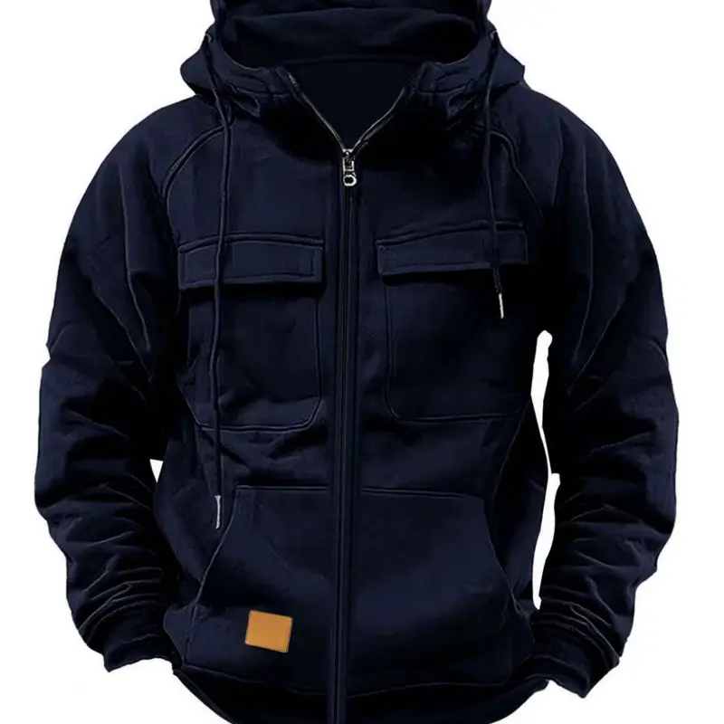 Men's outdoor sport shirt jacket, windproof, warm, and lightweight, suitable for autumn and winter hiking, camping, and travel, thick woven fabric, multiple pockets, semi-zipper design, outerwear, Lightweight Athletic Outerwear