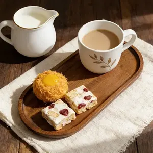 1/2 Piece Acacia Wood Tray for Kitchen and Home, Oval Wooden Coffee and Snack Tray, Home Decor, Durable and Stylish Design