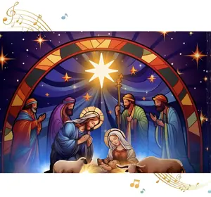 Theatre Slide Card, Nativity Christmas Cards with Envelope, Religious Christmas Cards with Music and Lights, Christian Gifts for Kids Women Men