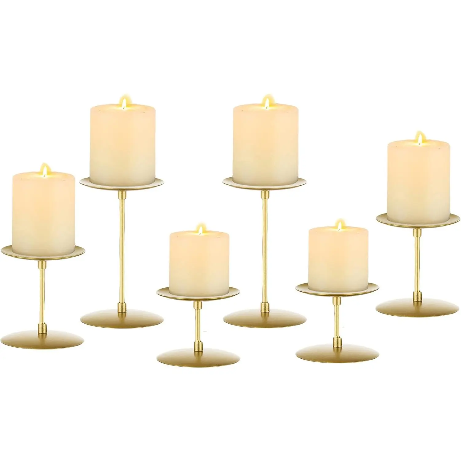 Pillar Candle Holders Candle Plates - Set of 6 Candelabra Candle Stand Iron Plate Minimalism Modern  Mantel Dinning Table Christmas Decorations Centerpiece for Wedding, Party, Events,