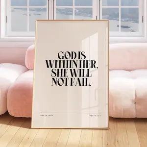 God Is Within Her She Will Not Fail Print Psalm 46 5 Minimalist Christian Wall Art Neutral Christian Art Bible Quote Wall Art Jesus Wall Art - No Frame