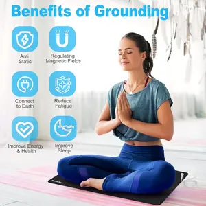 27*10in Merisky Grounding Mat for Sleep, Energy, Pain Relief, Inflammation, Balance, Wellness. Earth Connected Indoor Grounding for Home, Office, Work. 15 Foot Cord Included. Conductive Carbon (Note:Without any test accessories)