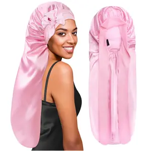 BONNET QUEEN Braid Bonnet Silk Bonnet Foldable Extra Long Bonnet for Braids Satin Bonnet for Sleeping Hair Bonnet with Tie Band Long Sleep Cap Haircare Heatless beanie