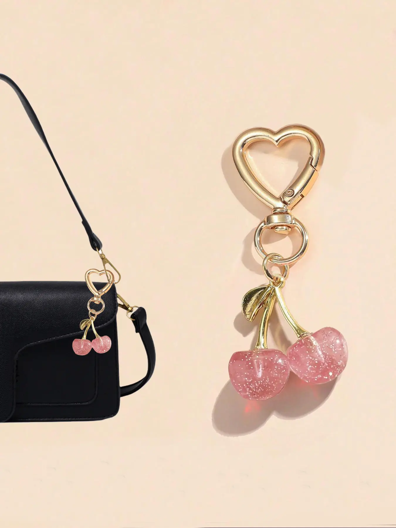 Cute Cherry Design Bag Charm, Sparkly Bag Charm, Fashionable Bag Keychain for Women & Girls, Trendy All-match & Exquisite Bag Charm for Birthday Gift, Purse Accessories, Bag Pendant, Fashion Bag Charms, Purse Charms For Handbags, Charms For Purses