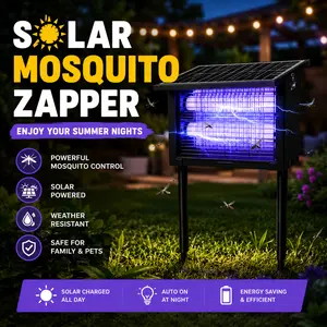 Solar Bug Zapper Outdoor, 4500V High Voltage Mosquito Killer Lamp, IP67 Waterproof, Solar & USB Dual Charging with Light Sensor Auto On/Off, Cordless Portable Insect Fly Trap for Patio, Garden, Backyard, RV Camping