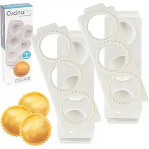 2 Pack XL 2.5" Round Ravioli Molds Homemade Filled Pasta Maker Tray & Press Makes 3 Raviolis At A Time Easy to Use Clean Great Gift For Italian Pasta Night Holiday