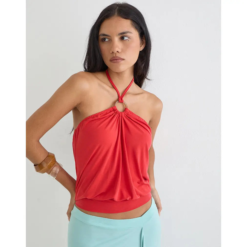 Ballerie Halter Top in Cupro Red