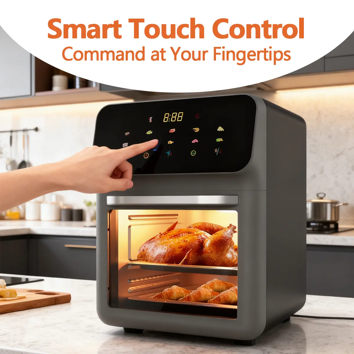 12 Qt Multi-Functional Air Fryer Oven, Smart Touch Screen with Large Clear View Window, 8 Cooking Presets, Hot Air Circulation, Countertop Electric Appliance for Baking, Roasting, Home Kitchen Use