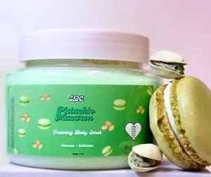Pistachio Macaron Foaming Body Scrub - Scented Cleansing Body Scrub with Vanilla Fragrance, Long Lasting Formula, and Cinnamon & Eucalyptus Notes