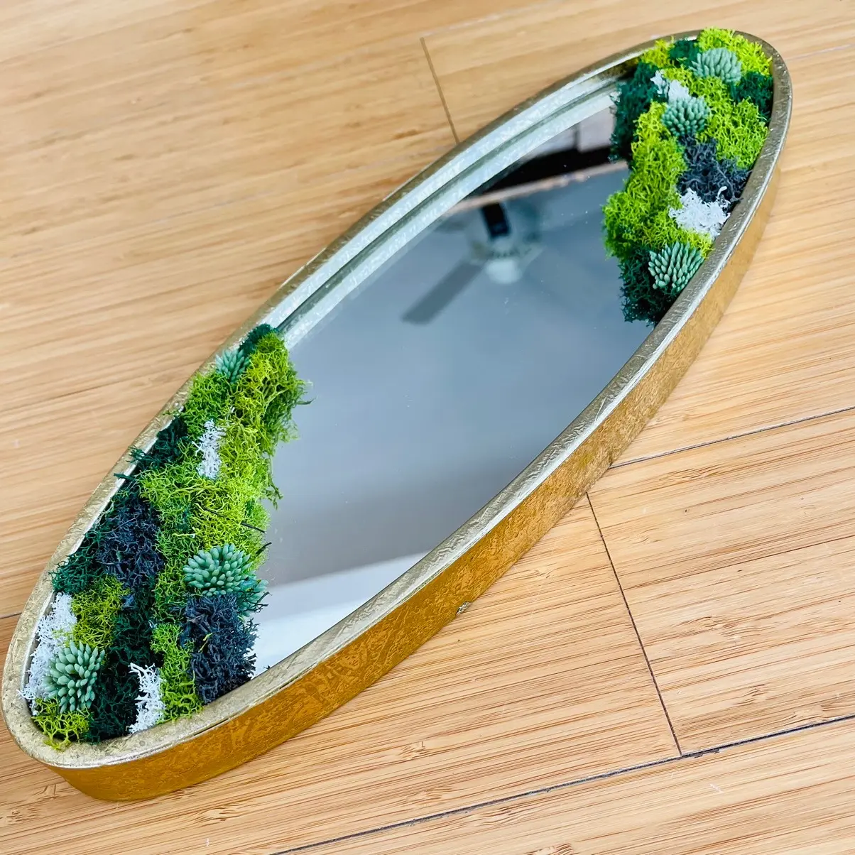 Mirror Moss Art, Moss Wall Mirror, Gold Oval Mirror, Cottagecore, Plant Mirror, Mirror Wall, Gold Mirror Art, Preserved Moss, Fairycore Art, Mirror Portal, Mirror Wall Art