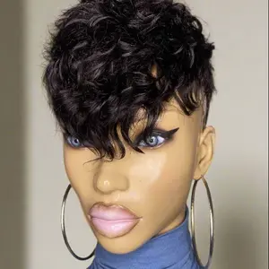 SANTANA Quick Weave "Topper" Curly Mohawk Pixie 8x10 Black #1 100% Human Hair Yaky Blend with Adhesive Bonding Glue & Clips for Secure Fit Easy Install Remove
