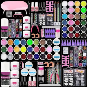 Acrylic Nail Kit for Beginners with Everything: Professional Nail Kit Acrylic Set with Acrylic Nail Powder Liquid Set Nail Kit Acrylic Set Gel Polish U V Light Nail Decoration Supplies Manicure Salon Women Gift