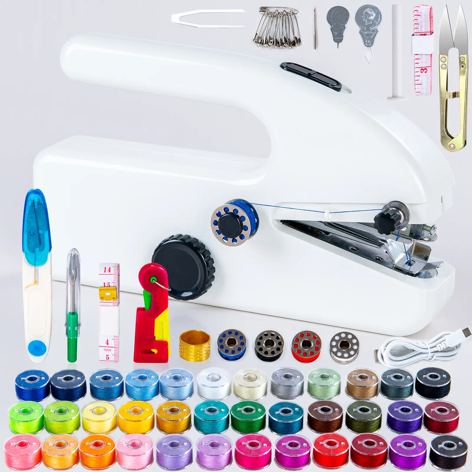 Portable Mini Handheld Sewing Machine, Compact Clothes Repair Tool for Quick Stitching, Pocket Size DIY Sewing Machine with Sewing Accessories for Home, Travel & Beginners (Battery Not Included)