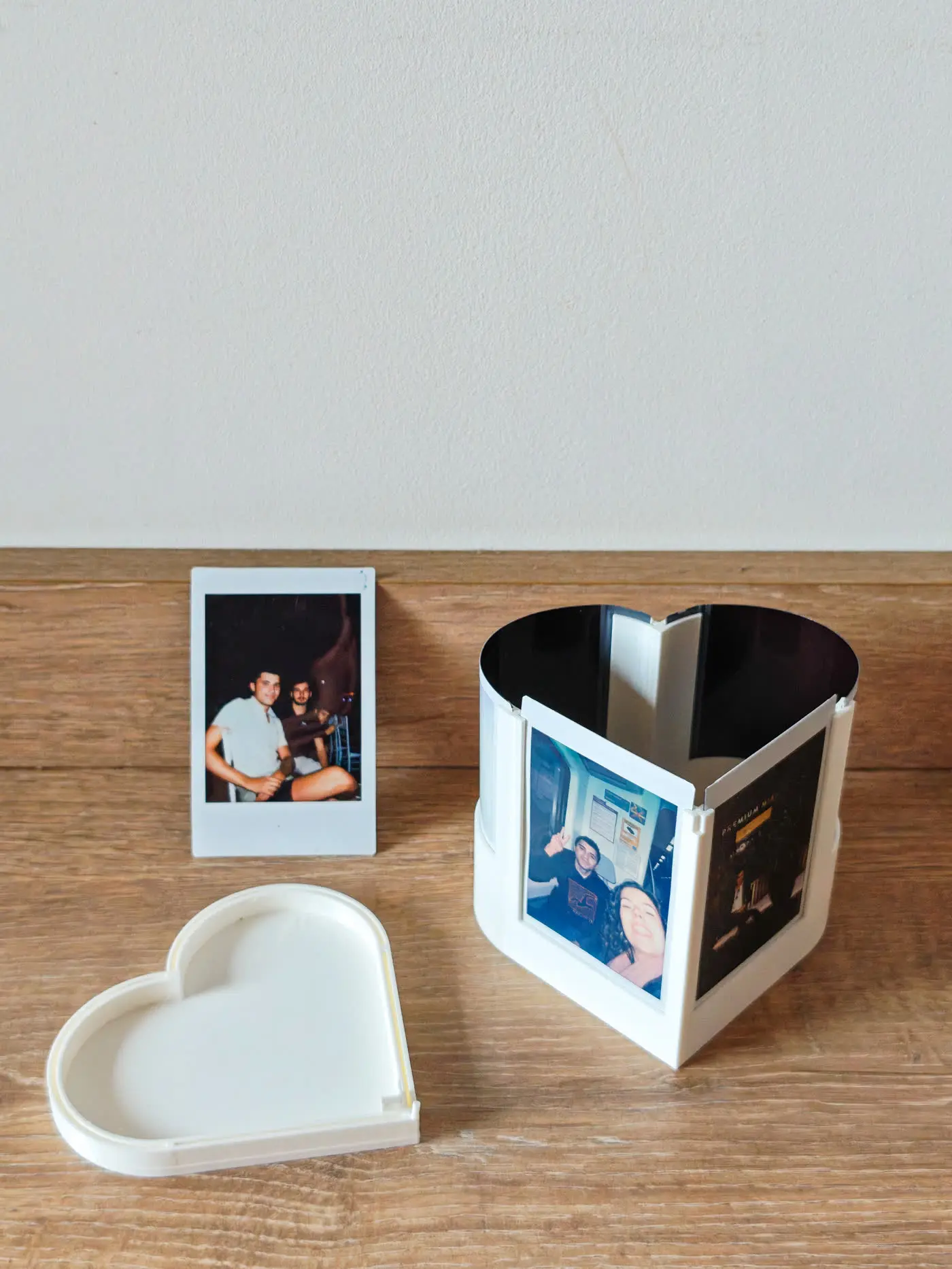 Rotating Heart Photo Display Box - Instax Mini/Polaroid Photo Shelf Stand with Compartment, Hidden Compartment, Desk Compatibility, Color Palette Options, Premium Material, Cute Home Decor Organizer, Made to Order Gift for Her, Free US Shipping, Gift Idea
