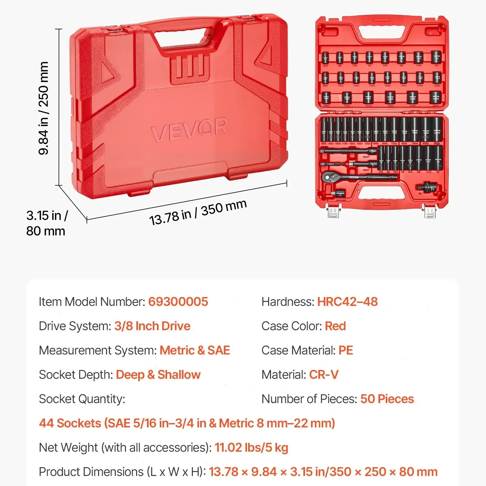 50 pcs, 3/8" SAE and Metric