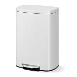 13 Gallon Stainless Steel Kitchen Trash Can with Lid, Large Rustproof Step-on Metal Garbage Bin with Inner Bucket, Rear Handle, and Soft Close Lid, Durable and Stylish Waste Container,White
