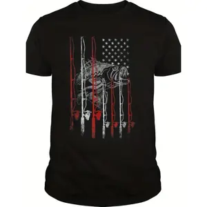 American Flag Patterned Fishing T-Shirt Casual Polyester Blend Stretchy and Machine Washable Ideal Gift for Anglers