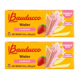 Bauducco Wafer Cookies, Strawberry, 9.0 oz (Pack of 2) - Crispy Triple-Layered Wafers with Rich Chocolate Cream Filling