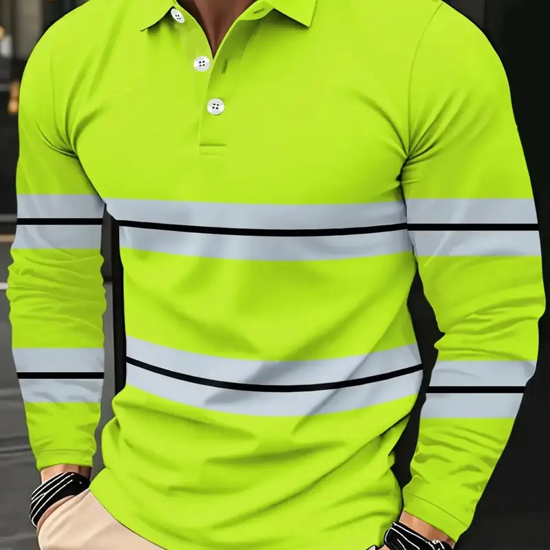 Digital printing men's Trendy Casual Classic polo style shirt with a collar, stylish, Striped, with stripes, breathable and comfortable long sleeves Top Casual Polo Shirts