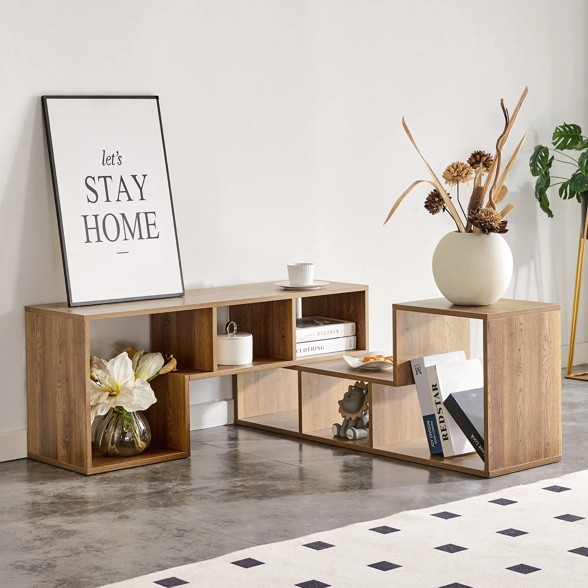 Sturdy Minimalist 2-Piece Modular Cube TV Stand - L-Shaped Easy-Stacking Entertainment Center with Open Storage Bookshelf Console, Eco-Friendly MDF Board for Living Room Watch Parties