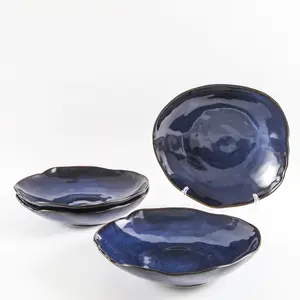 4-Piece Stoneware Deep Plate Set in Ocean Blue – Premium Reactive Glaze Ceramic Dinner Plates, Scratch & Chip Resistant, Lead-Free, Dishwasher, Microwave & Oven Safe (Up to 450°F), Elegant Modern Tableware for Everyday Dining