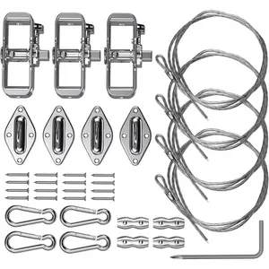 Tension Wire Rope Hardware Kit for Rectangle Patio Sun Shade Sail Installation, 24 Feet Wire Cable with Winch Pad Eye Included