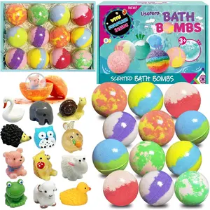 Bath Bombs for Kids with Surprise Inside, 12pcs Bath Bombs with Toys, Organic Colorful Bubble Bath Fizzy Ball, Birthday Gifts Set for Kids, Christmas Party Favor Gift for Boys Girls with Bath Toys