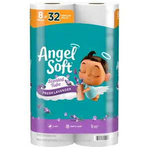 Soft Toilet Paper with Fresh Lavender Scented Tube, 8 Mega Rolls = 32 Regular Rolls, Soft and Strong Toilet Tissue