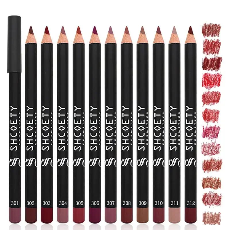 12-Color Matte Brown Tone Lipliner Set, High-Pigmented Ultra-Fine Tip Lip Pencils, Longwear Smooth Natural Nude Makeup Lip Liner Kit