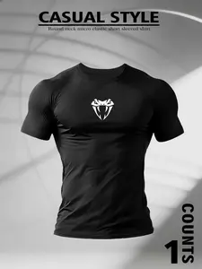 Men's Snake Head Compression T-Shirt, High Performance Short Sleeve, Predator Theme Sports Top, Casual Sportswear, Activewear, Gym T Shirts, Suitable for Mma & Gym Training