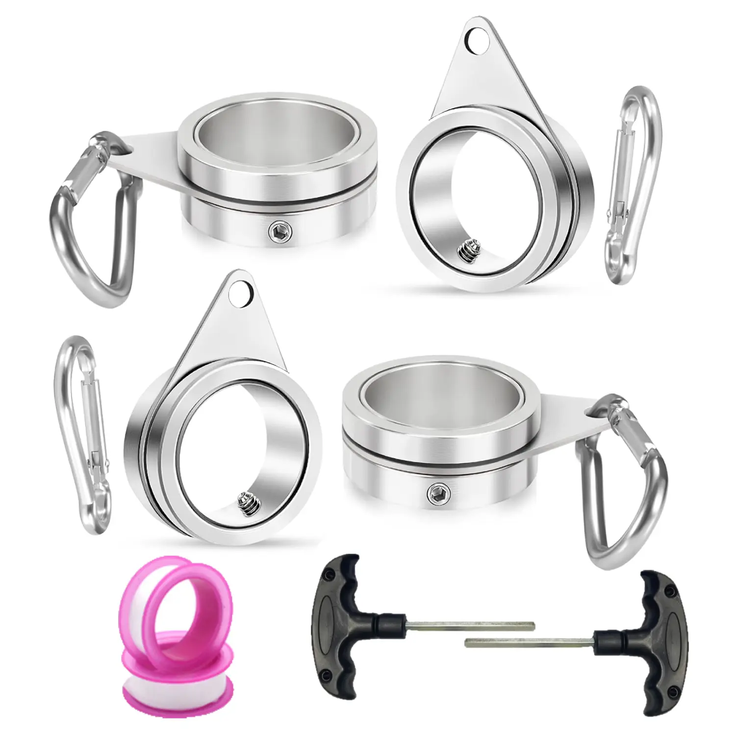 360° Rotating Aluminum Alloy Flagpole Swivel Ring Set – Anti-Wrap Flagpole Clip Mounting Kit, Set Includes Carabiner Clips, Wrench & Tape for Yard Flag (Home Supplies)