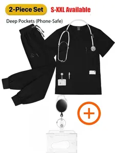 3-piece Men's Pet Care Scrub Multi-color Scrub Top and Pants Short Sleeved Workwear with Pockets Suitable for Clinics and Hospitals