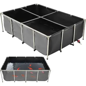 VEVOR Canvas Fish Pond, 126.8 Gal Above Ground Fish Pond, Foldable PVC Koi Tank, Rectangular Goldfish Tank with Stable Frame and Drain Valve, for Aquaculture, Koi Breeding, and Irrigation (Black)VEVOR Super Brand Day