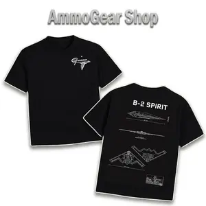 B-2 Spirit Stealth Bomber Northrop Grumman Blueprint Tee, US Air Force Strategic Aircraft Graphic Shirt, Aviation Enthusiast Pilot Veteran Gift, Men's Black Tee