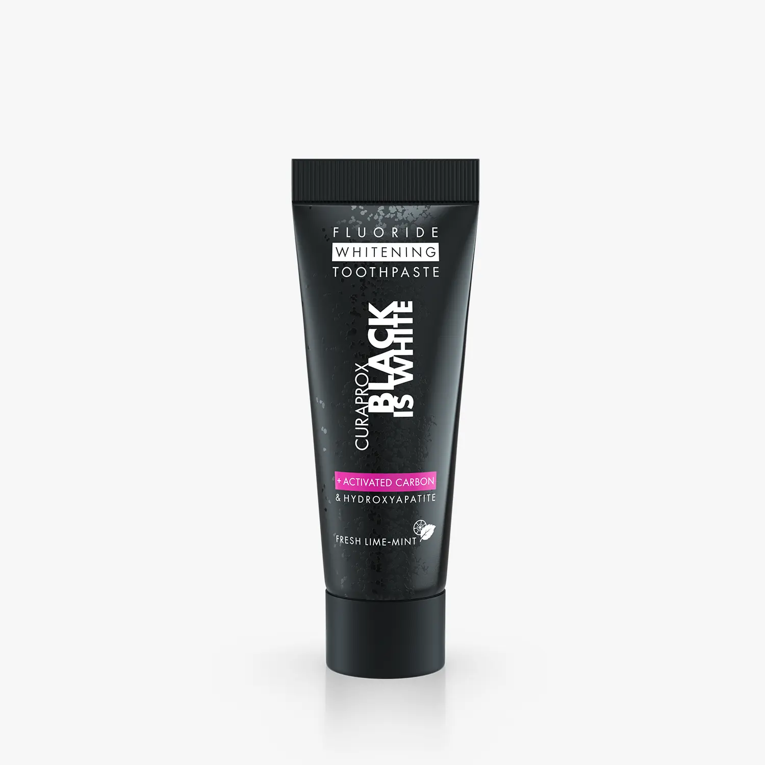 CURAPROX Black is White Daily Toothpaste 10ml 3-Pack with Activated Carbon & Triple-Action Enzymes for Gentle Whitening Lime-Mint Flavor
