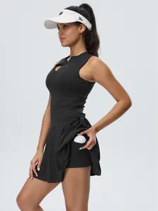 2-Piece Women's Training Tennis Skirt Set, Stylish Golf with Shorts and Pockets, Comfortable Sleeveless Tennis Athletic Dress for Daily Wear