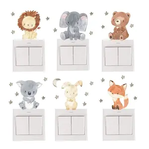 6pcs/set Cartoon Animals Wall Stickers for Children's Room Baby Room Decoration Switch Stickers Kids Room Nursery Wall Decals