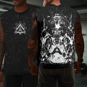 Shinra Sukuna x Mahoraga Shikigami Jujutsu Kaisen Anime Acid Washed Sleeveless Tank Top Double Printed Oversized Acid Washed Lightweight Cotton Gym Tank Top, Gift for Anime & Gym Fans