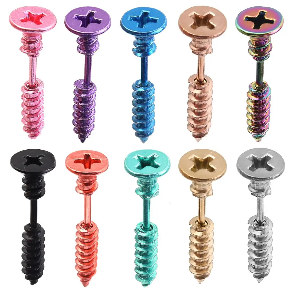 1 pair Unisex Women Men Earrings Stainless Steel Piercing Nail Screw Stud Earrings Punk Rock Helix Ear Piercings Spiral Jewelry
