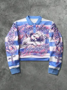 Men's Casual Striped Knitwear Sweater, Loose Fit Short Sleeve Polo Shirt, Daily Wear Comfortable Fashion, Spring & Fall Season, Knit Tops