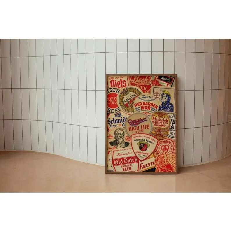 Vintage Beer Brands Poster, Retro Brewery Art Print, Beer Wall Art, Bar Decor, Pub Wall Art, Printable Beer Art
